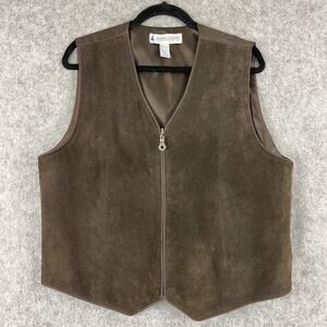 Vintage Marsh Landing Suede Leather Vest Womens Large Brown Zip Front Western
